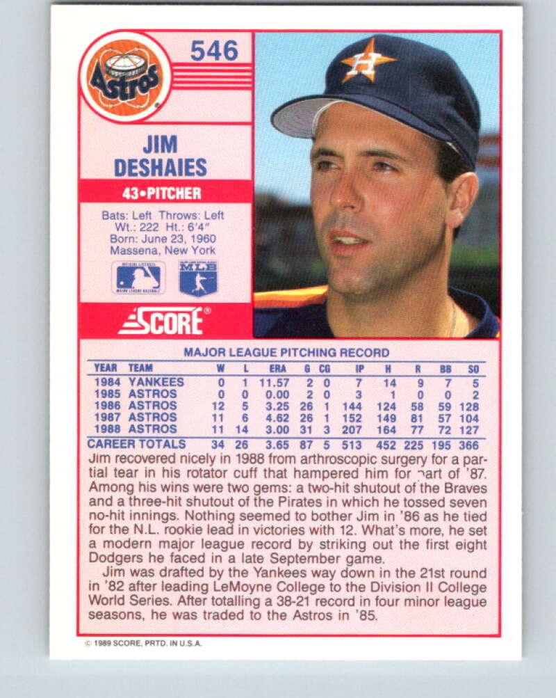 1989 Score #546 Jim Deshaies Mint Houston Astros