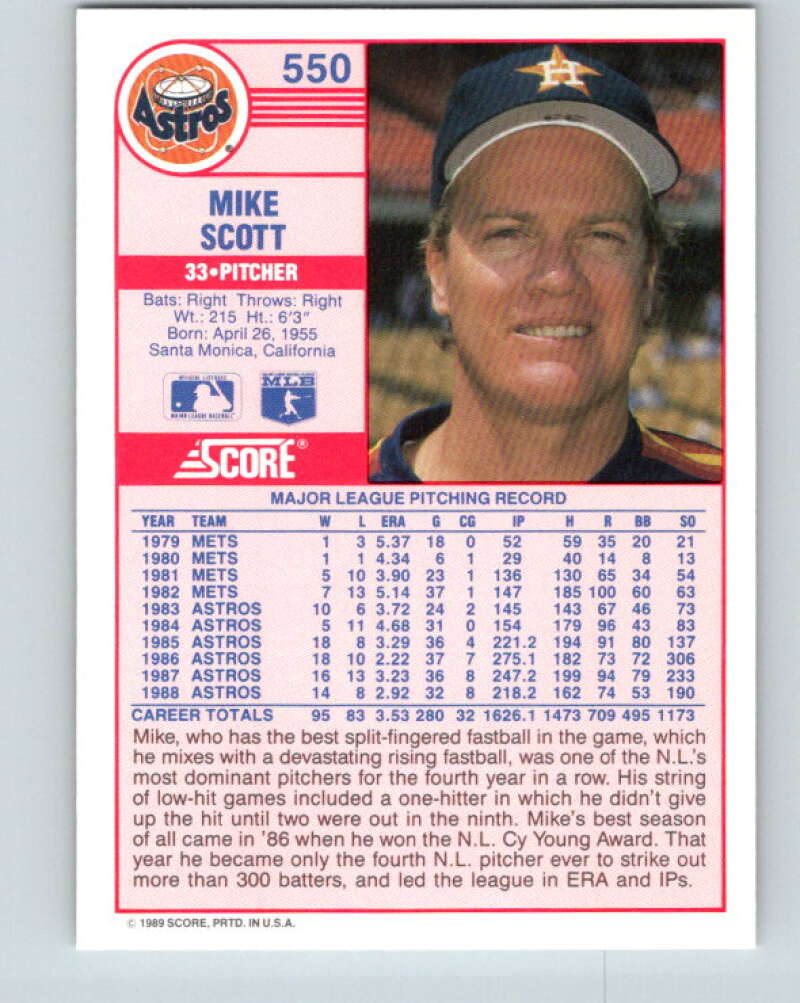 1989 Score #550 Mike Scott Mint Houston Astros