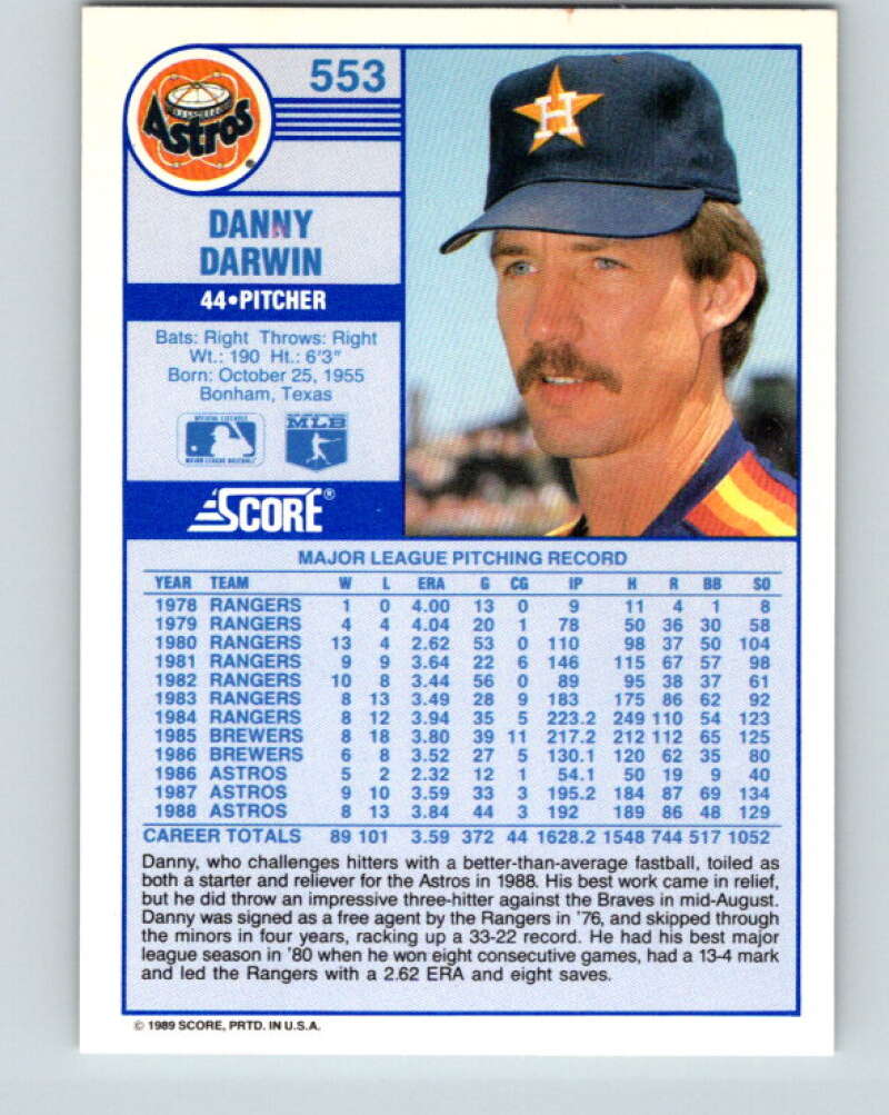 1989 Score #553 Danny Darwin Mint Houston Astros