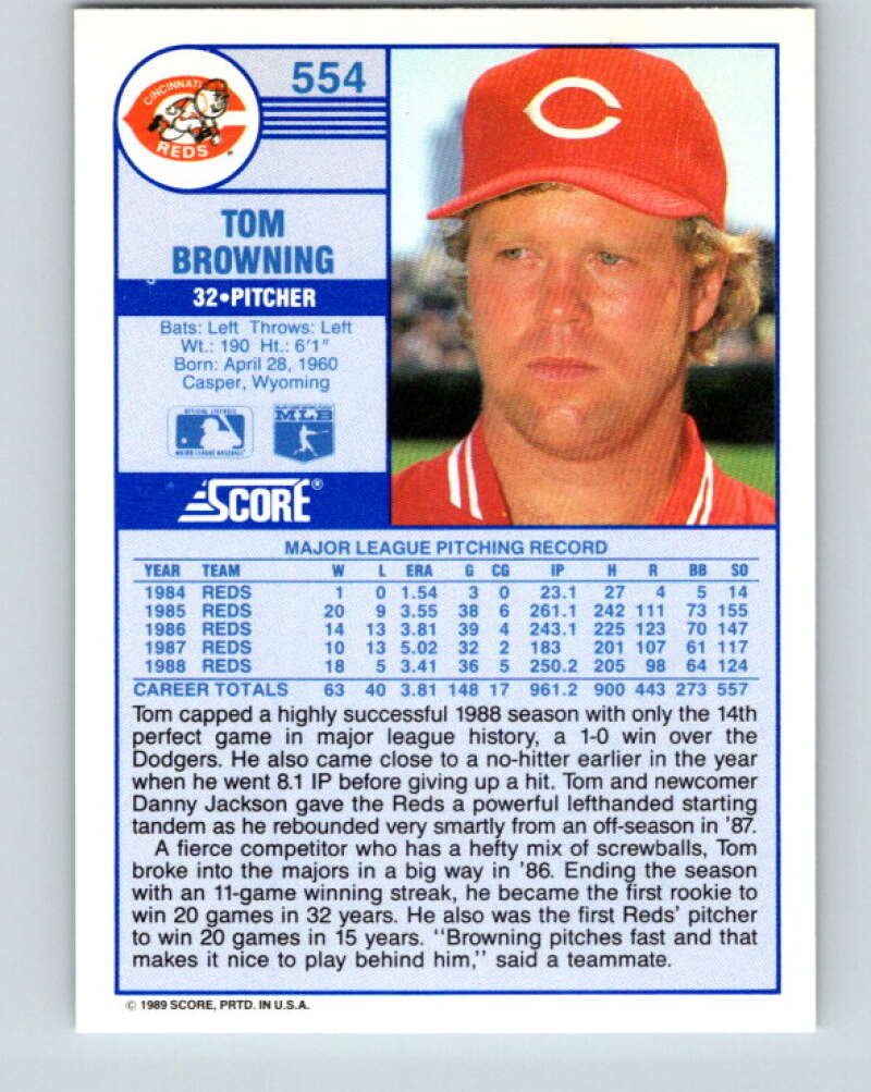 1989 Score #554 Tom Browning Mint Cincinnati Reds