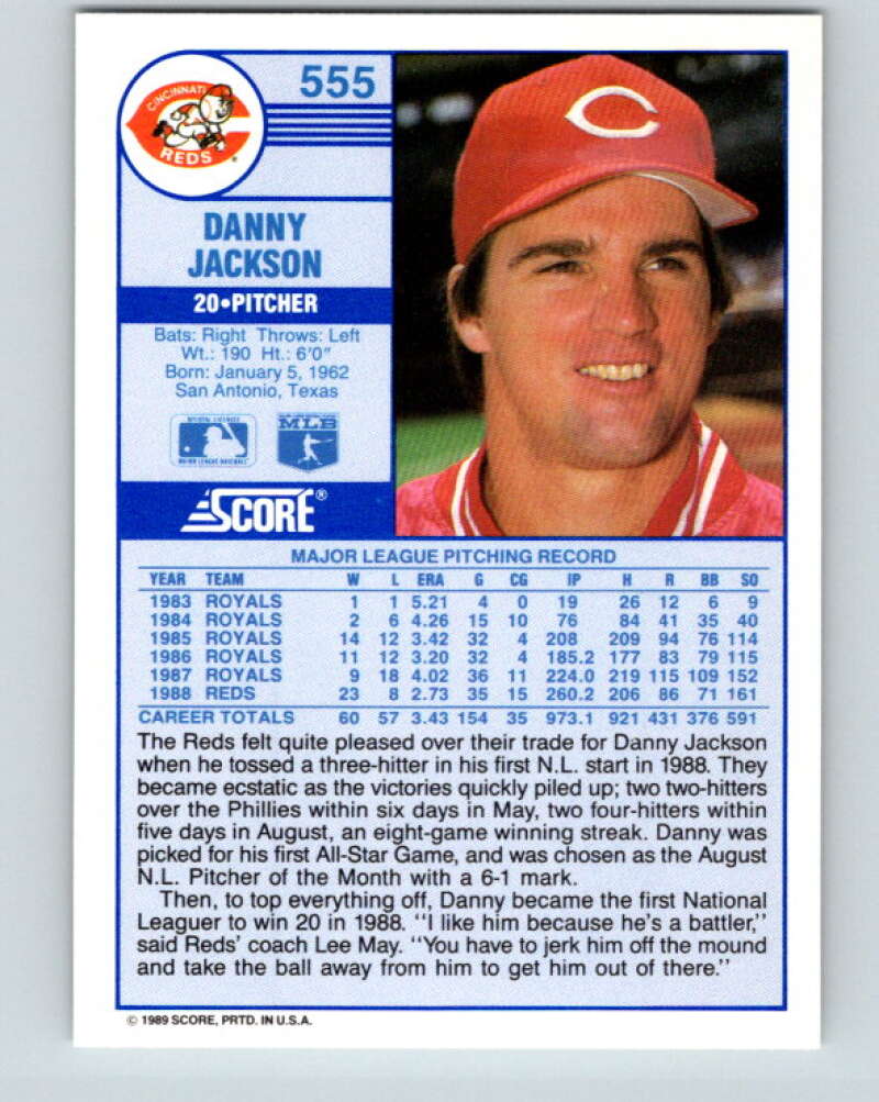 1989 Score #555 Danny Jackson Mint Cincinnati Reds