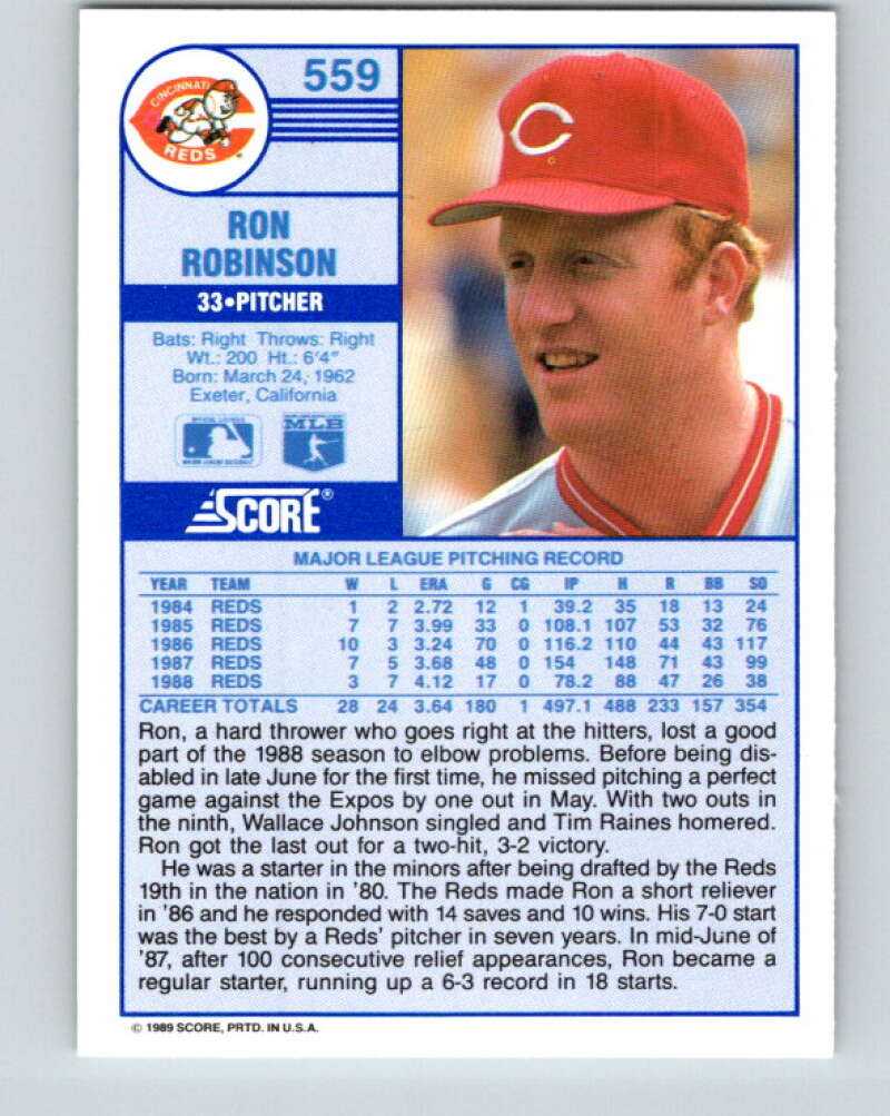 1989 Score #559 Ron Robinson Mint Cincinnati Reds