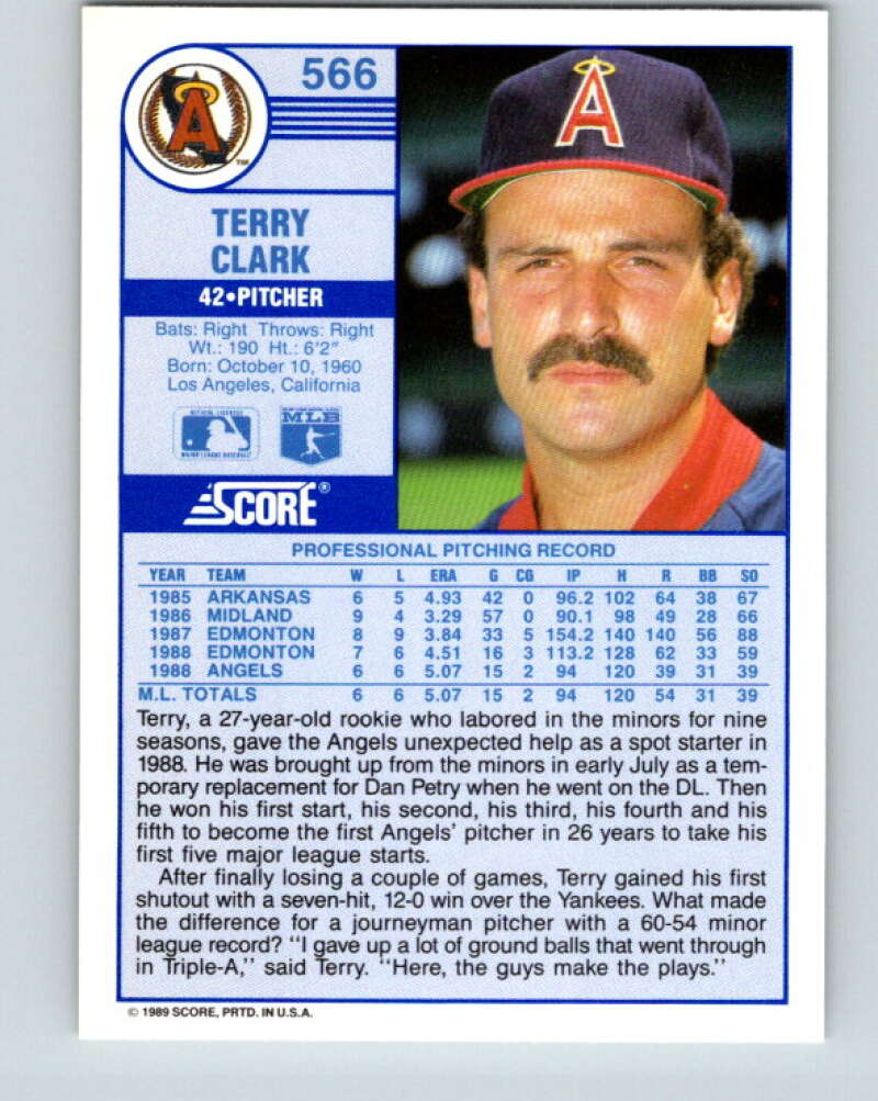 1989 Score #566 Terry Clark Mint RC Rookie California Angels