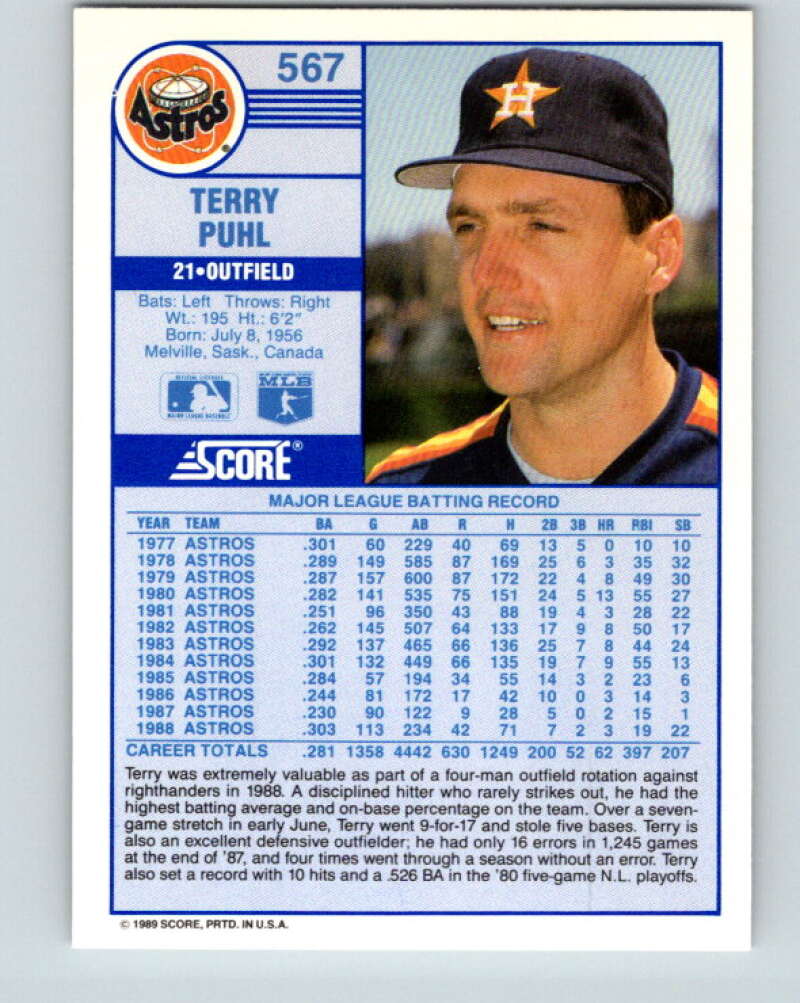 1989 Score #567 Terry Puhl Mint Houston Astros
