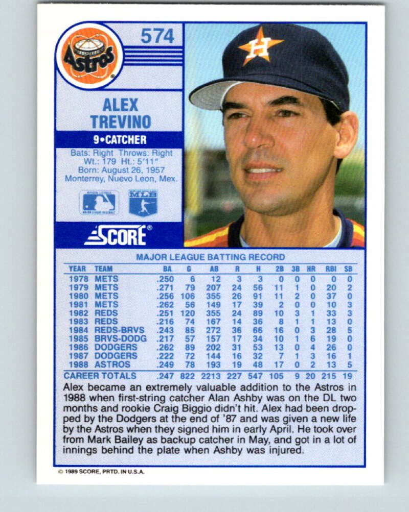 1989 Score #574 Alex Trevino Mint Houston Astros