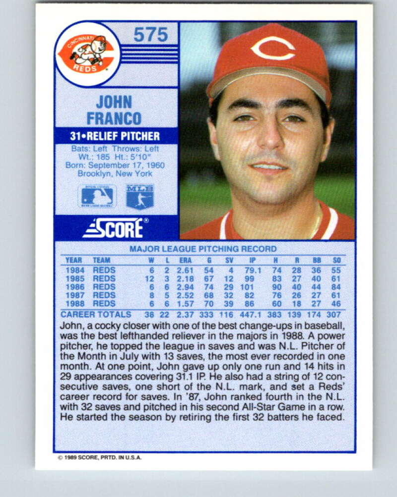 1989 Score #575 John Franco Mint Cincinnati Reds