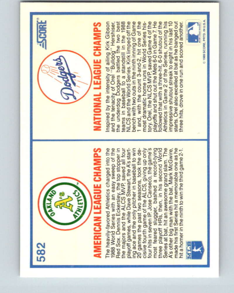 1989 Score #582 Hershiser/Gibson/Canseco/Stewart World Series