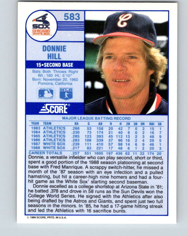 1989 Score #583 Donnie Hill Mint Chicago White Sox