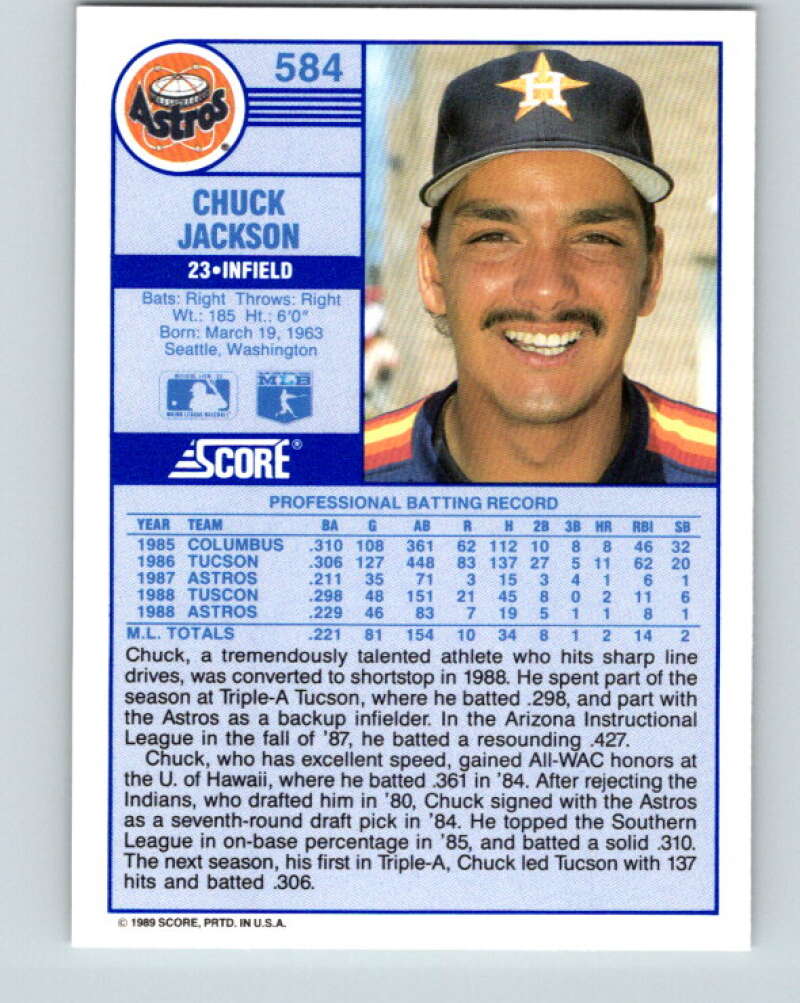 1989 Score #584 Chuck Jackson Mint Houston Astros