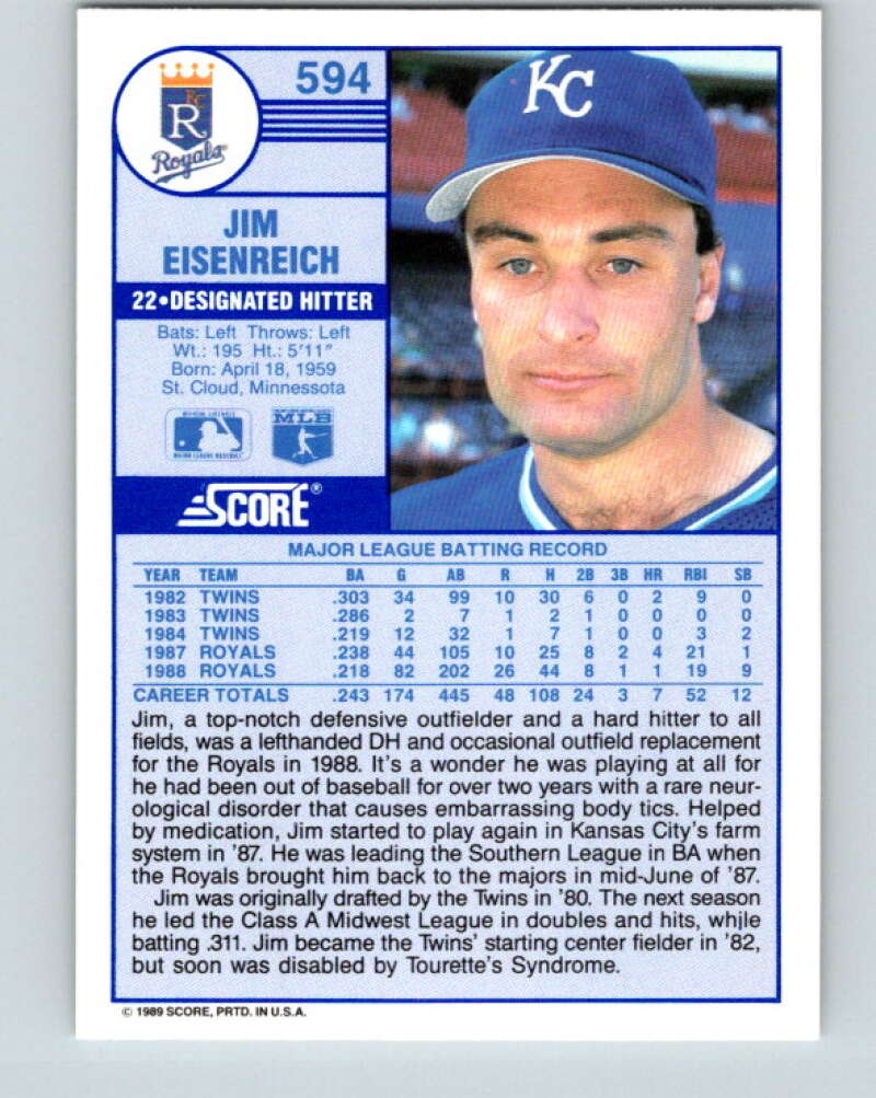1989 Score #594 Jim Eisenreich Mint Kansas City Royals