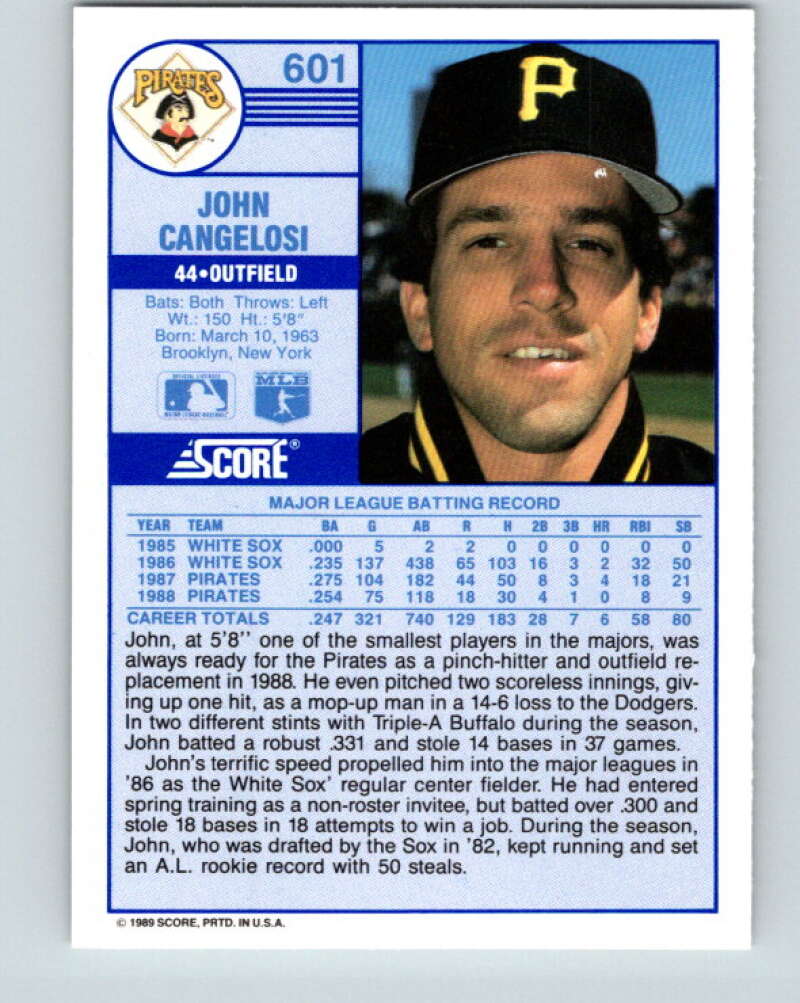 1989 Score #601 John Cangelosi Mint Pittsburgh Pirates