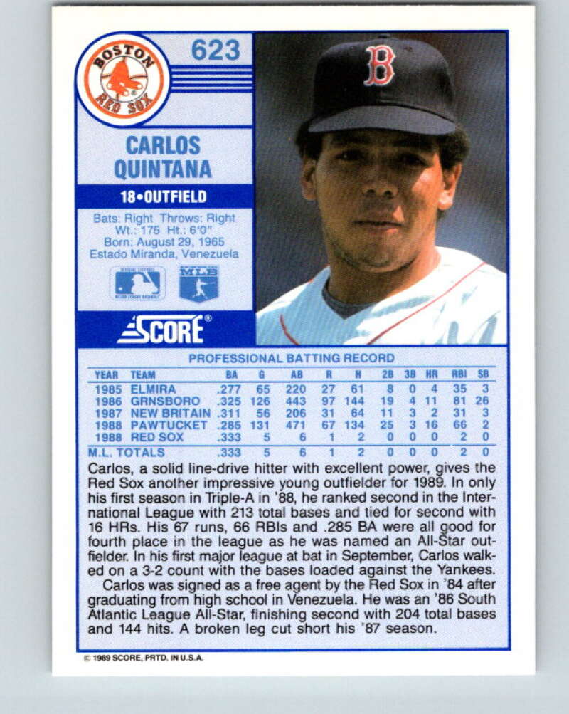1989 Score #623 Carlos Quintana Mint Boston Red Sox