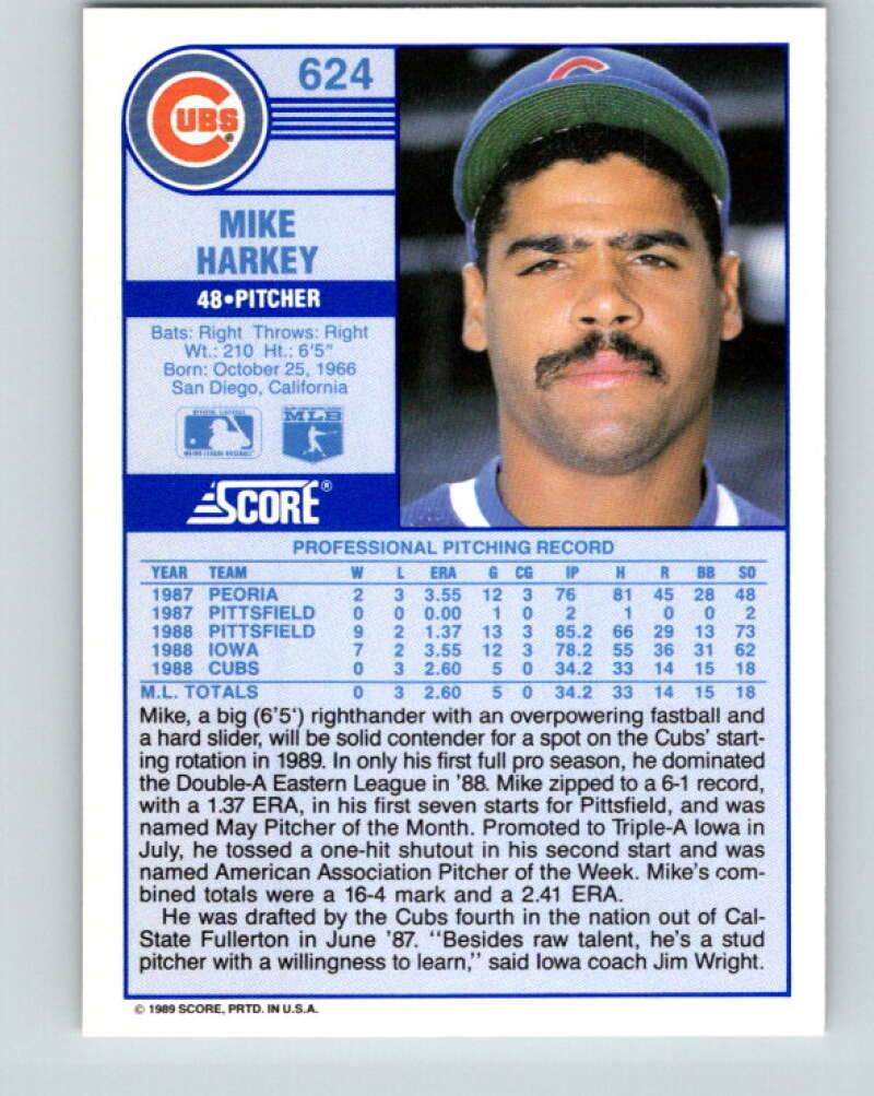1989 Score #624 Mike Harkey Mint Chicago Cubs