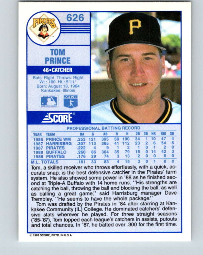 1989 Score #626 Tom Prince Mint Pittsburgh Pirates