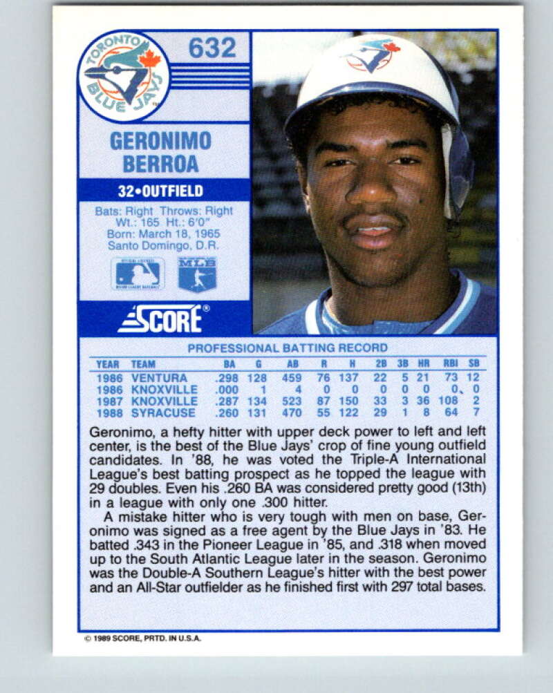 1989 Score #632 Geronimo Berroa Mint Toronto Blue Jays