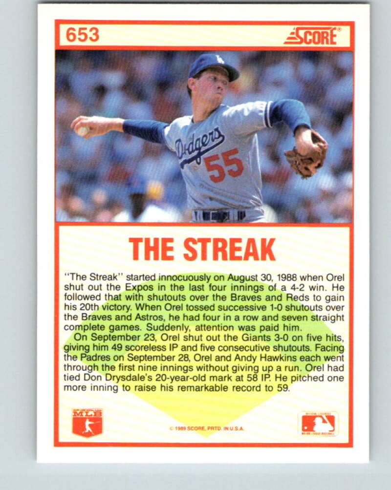 Orel Hershiser #653 (1989 Score) Highlight Card, Los Angeles