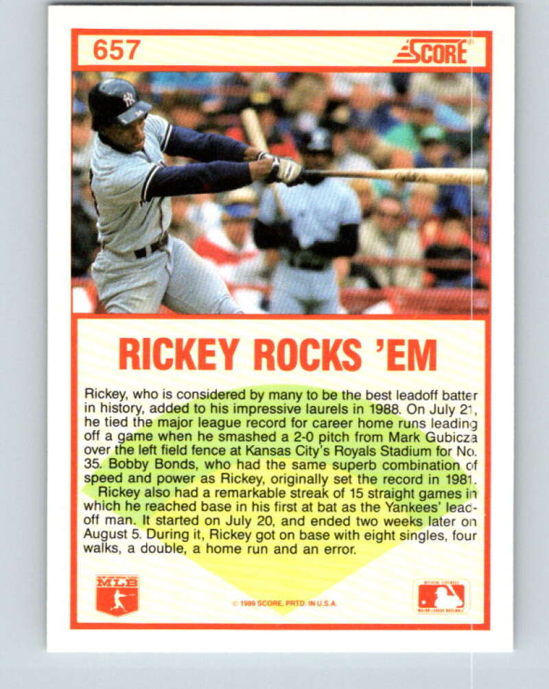 1989 Score #657 Rickey Henderson HL Mint New York Yankees