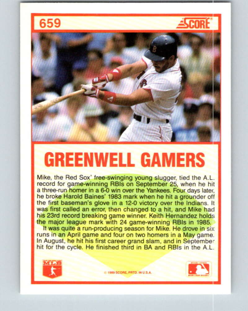 1989 Score #659 Mike Greenwell HL Mint Boston Red Sox