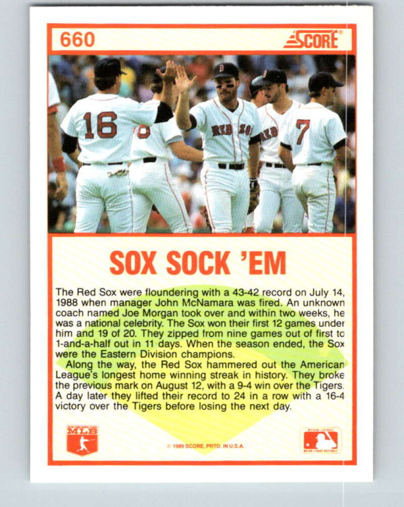 1989 Score #660 Boston Red Sox HL Mint Boston Red Sox
