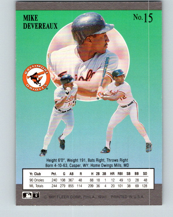 1991 Ultra #15 Mike Devereaux Mint Baltimore Orioles