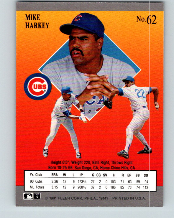 1991 Ultra #62 Mike Harkey Mint Chicago Cubs