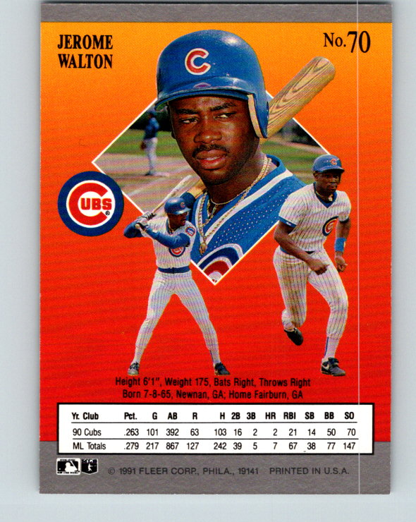 1991 Ultra #70 Jerome Walton Mint Chicago Cubs