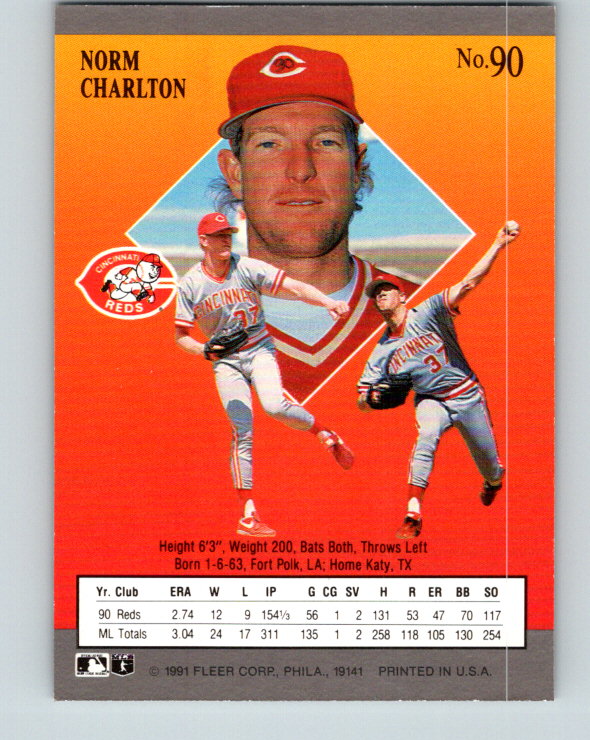 1991 Ultra #90 Norm Charlton Mint Cincinnati Reds