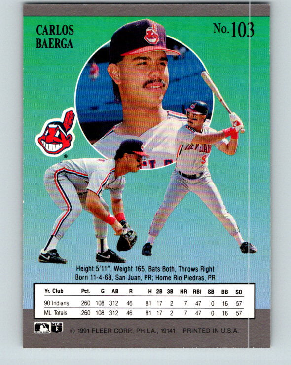 1991 Ultra #103 Carlos Baerga UER Mint Cleveland Indians