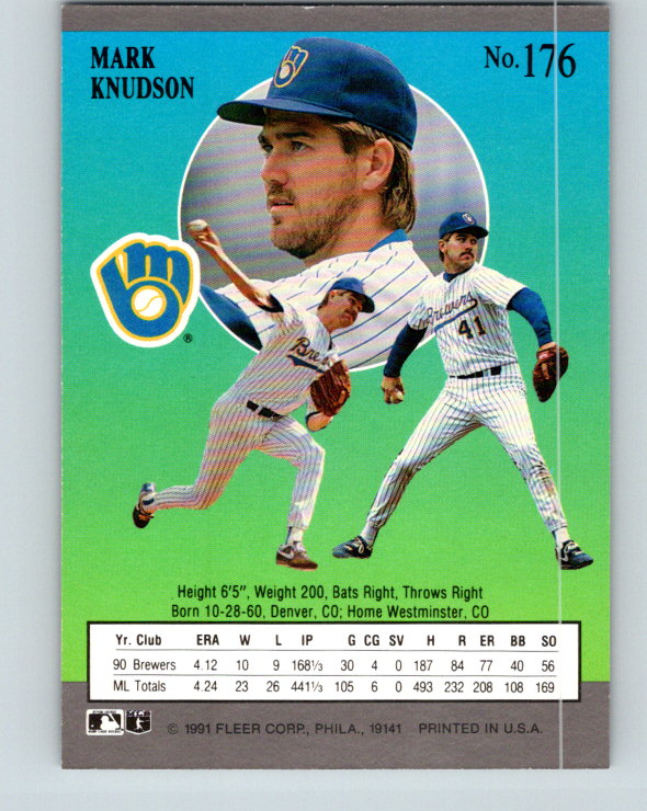 1991 Ultra #176 Mark Knudson Mint Milwaukee Brewers