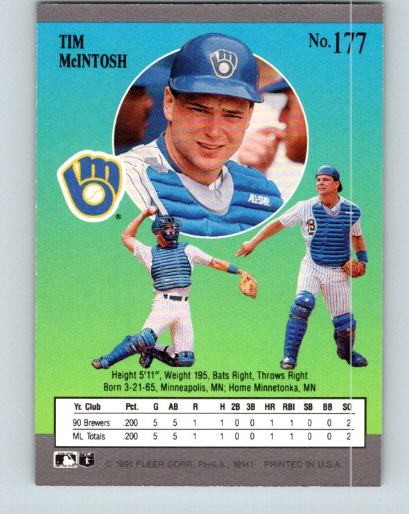 1991 Ultra #177 Tim McIntosh Mint Milwaukee Brewers