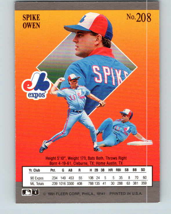 1991 Ultra #208 Spike Owen Mint Montreal Expos