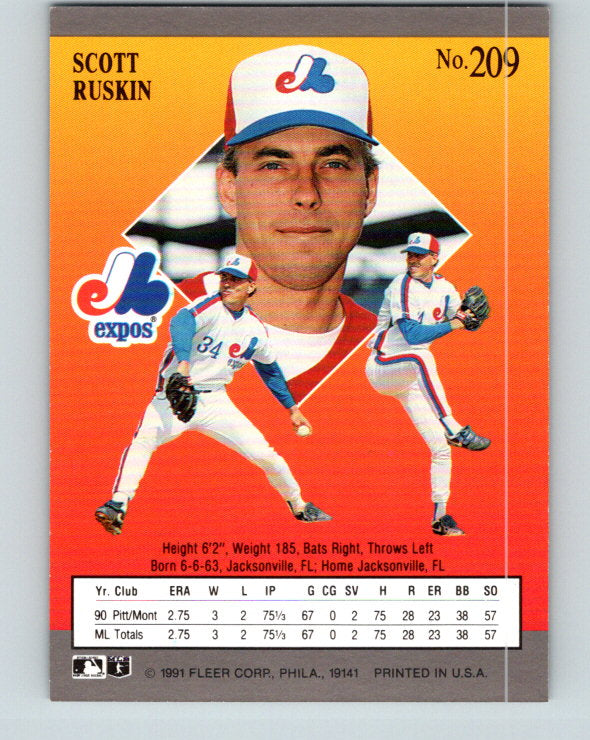 1991 Ultra #209 Scott Ruskin Mint Montreal Expos