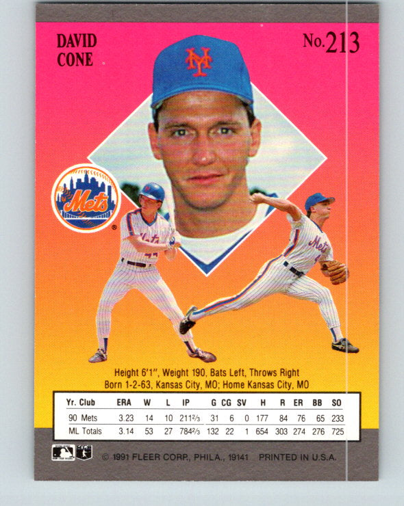 1991 Ultra #213 David Cone Mint New York Mets