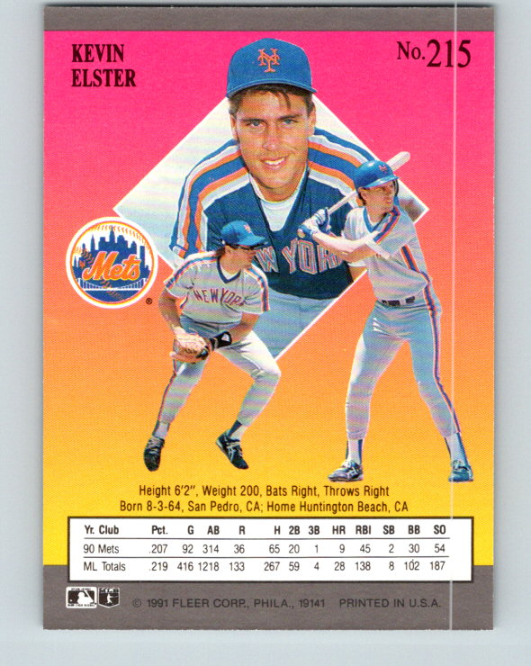 1991 Ultra #215 Kevin Elster Mint New York Mets