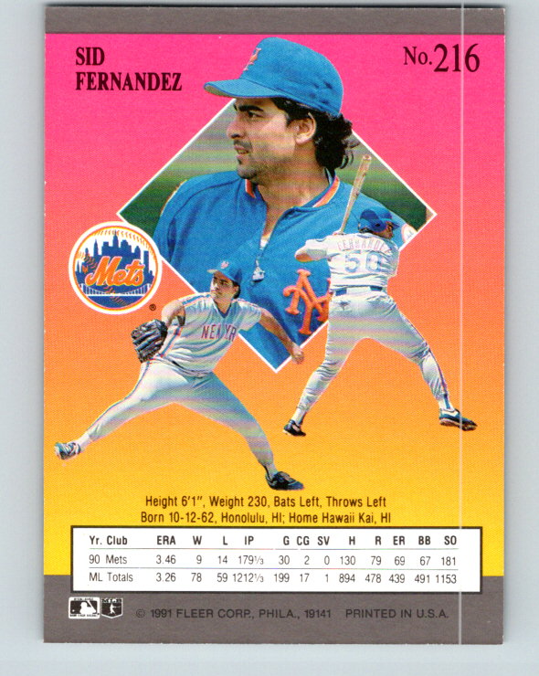 1991 Ultra #216 Sid Fernandez Mint New York Mets