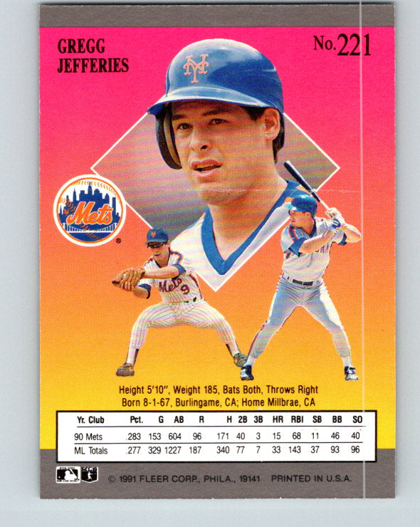 1991 Ultra #221 Gregg Jefferies Mint New York Mets