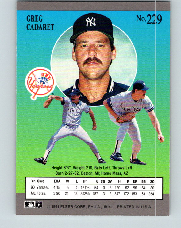 1991 Ultra #229 Greg Cadaret Mint New York Yankees