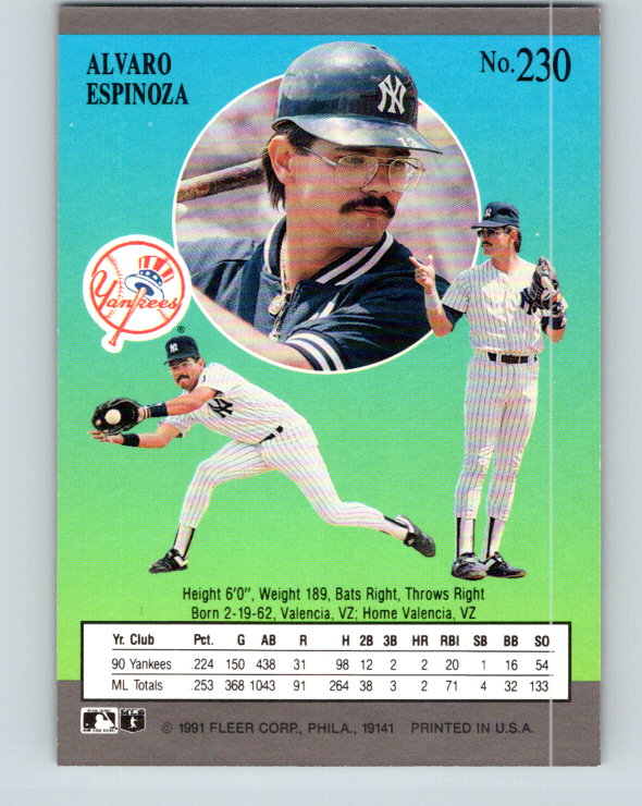 1991 Ultra #230 Alvaro Espinoza Mint New York Yankees