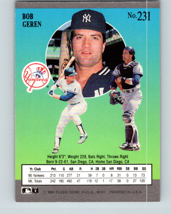 1991 Ultra #231 Bob Geren Mint New York Yankees