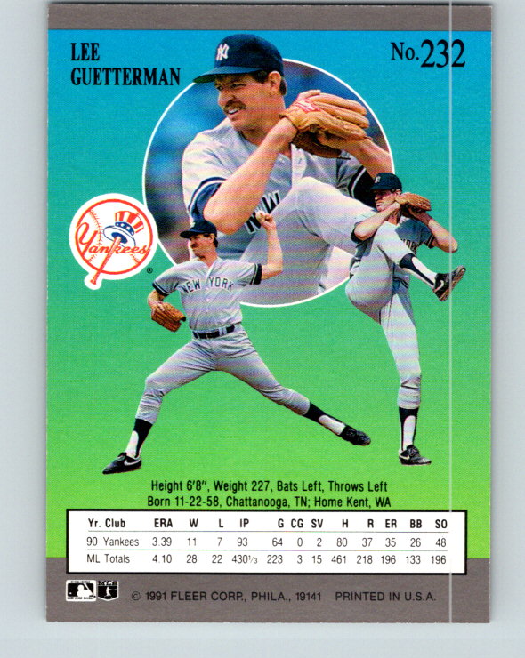 1991 Ultra #232 Lee Guetterman Mint New York Yankees