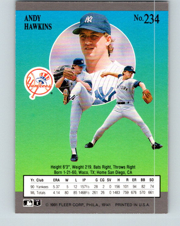 1991 Ultra #234 Andy Hawkins UER Mint New York Yankees