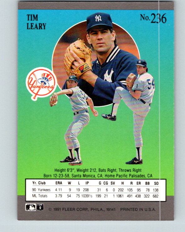1991 Ultra #236 Tim Leary Mint New York Yankees