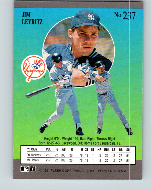 1991 Ultra #237 Jim Leyritz Mint New York Yankees