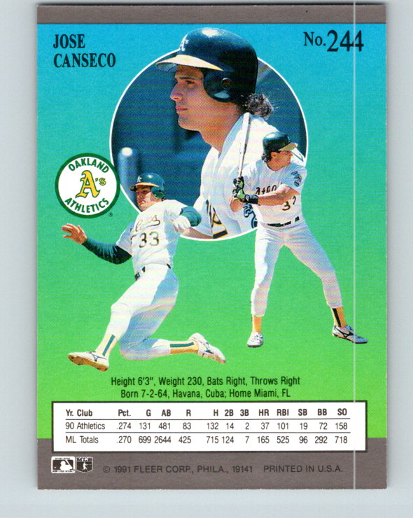 1991 Ultra #244 Jose Canseco Mint Oakland Athletics