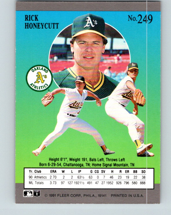 1991 Ultra #249 Rick Honeycutt Mint Oakland Athletics