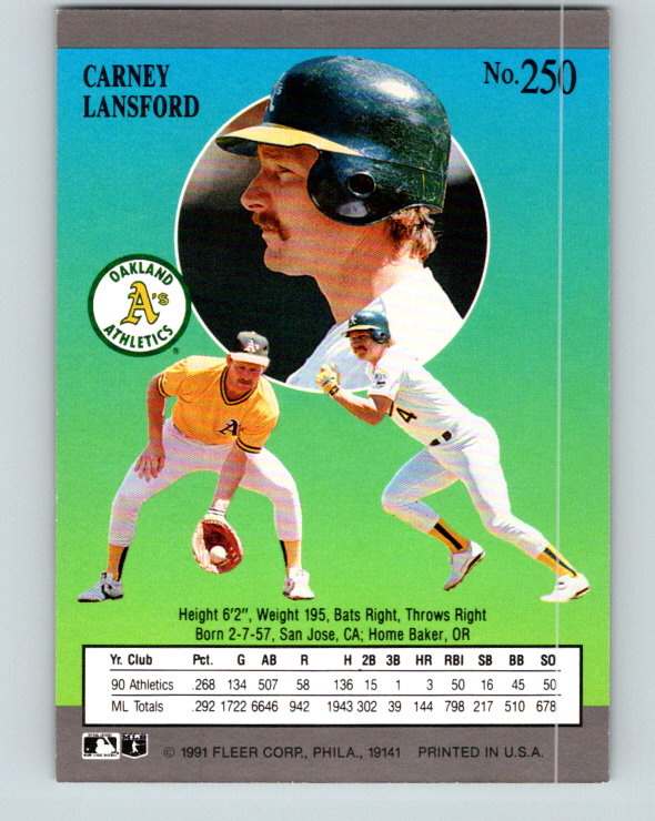 1991 Ultra #250 Carney Lansford Mint Oakland Athletics