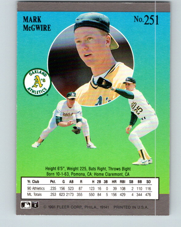 1991 Ultra #251 Mark McGwire Mint Oakland Athletics