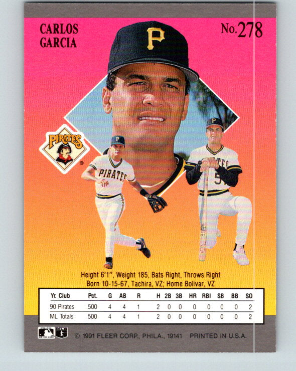 1991 Ultra #278 Carlos Garcia Mint RC Rookie Pittsburgh Pirates