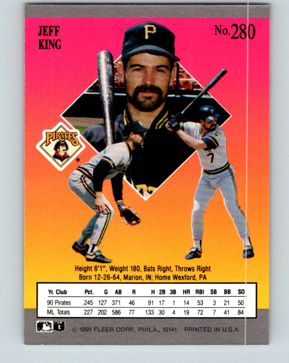 1991 Ultra #280 Jeff King Mint Pittsburgh Pirates