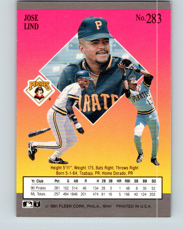 1991 Ultra #283 Jose Lind Mint Pittsburgh Pirates